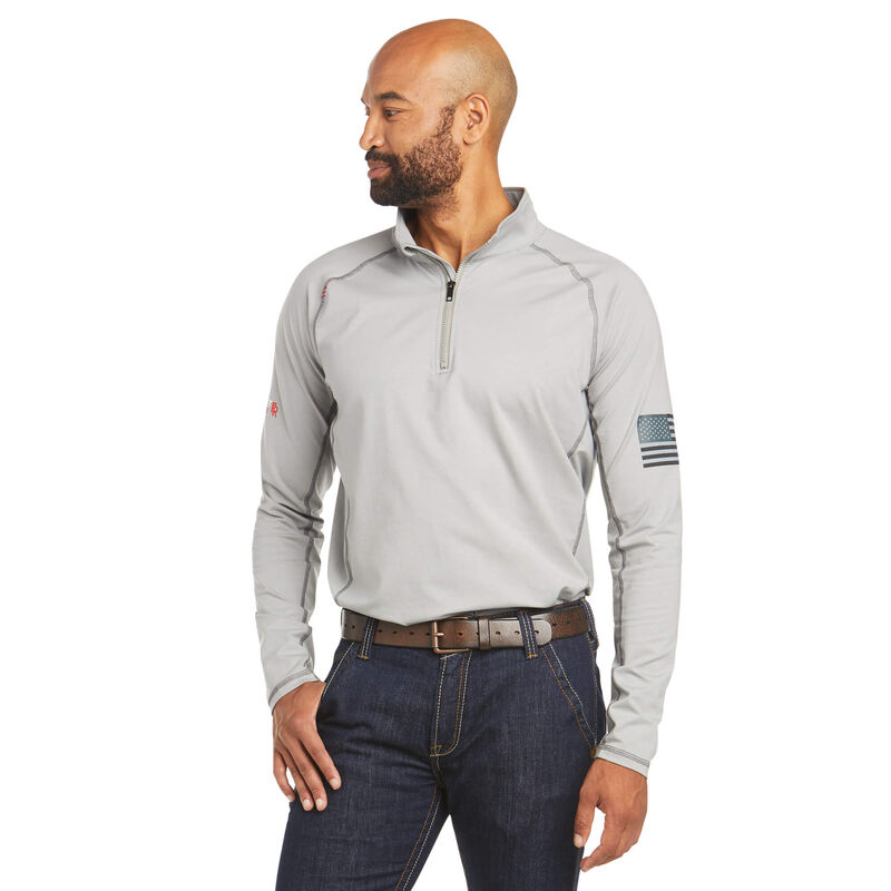 Camisas Ariat Fr Combat Stretch Patriot 1/4 Zip Work Gris Hombre - Chile 493-ORDQKF